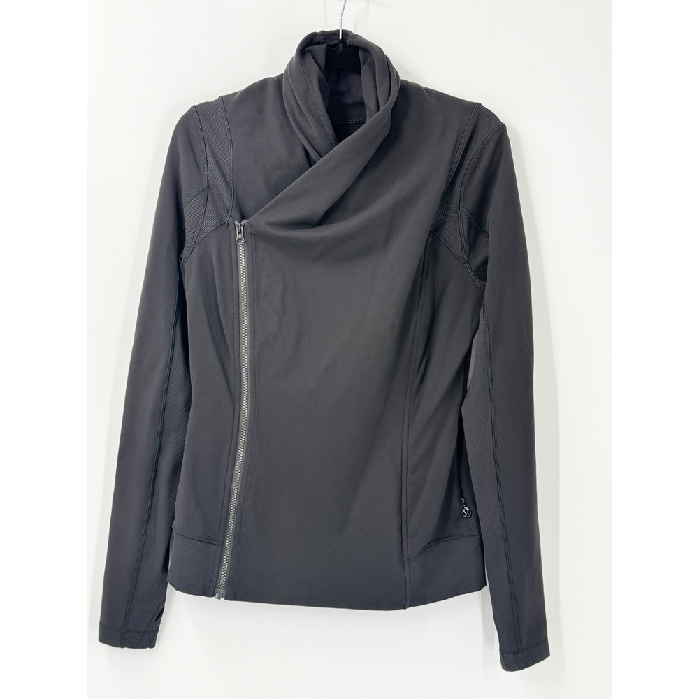 Lululemon Yoga Jacket Women 10 Black Moto Asymmetrical Zip Ribbed Yoga Active